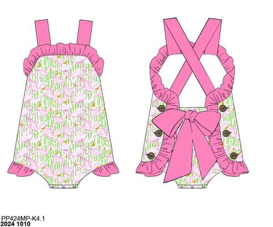 RTS: Flamingo Tropics- Girls Knit Sunsuit