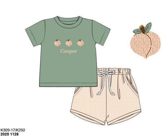 Pre Order 139: Just Peachy- Boys Woven French Knot Shortie Set