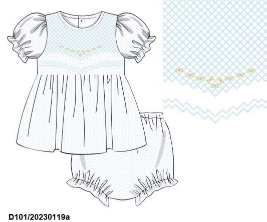 Pre Order 133: Bonnie Blue- Girls Knit Bloomer Set