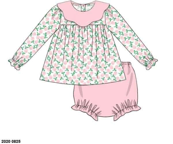 RTS: Flower Train- Girls Knit Bloomer Set