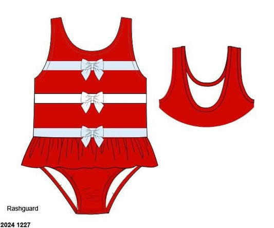 Pre Order 137: Grand Ole Swim- Girls 1pc Bow Rash Guard Swim