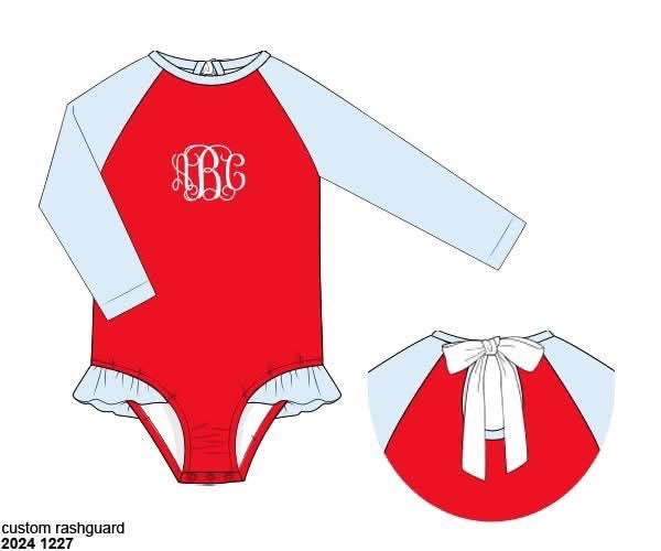 Pre Order 137: Grand Ole Swim- Girls 1pc Long Sleeve Rash Guard Swim