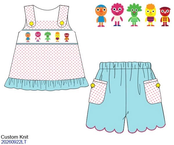 Pre Order 151: Sing-along Friends- Girls Smocked Knit Short Set