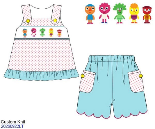 Pre Order 151: Sing-along Friends- Girls Smocked Knit Short Set