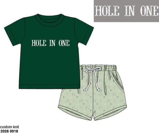 Pre Order 150: Hole in One- Boys Knit Shortie Set