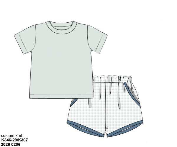 RTS: Neutral French Knot Sets- Boys Sage Knit Shortie Set