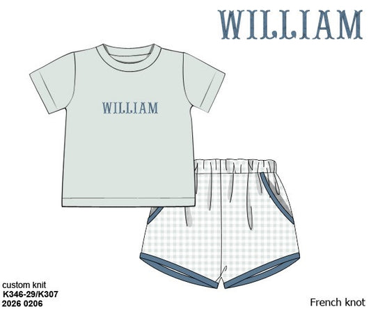 Pre Order 141: Neutral French Knot Sets- Boys Sage Knit Shortie Set