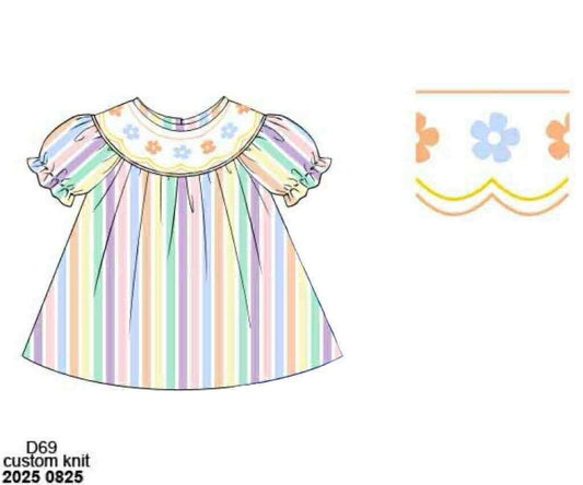 Pre Order 132: Spring Stripes- Girls Smocked  Knit Bishop Shirt