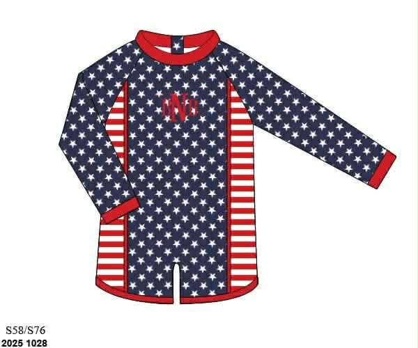 Pre Order 137: Stars & Stripes- Boys 1pc Rash Guard Swim