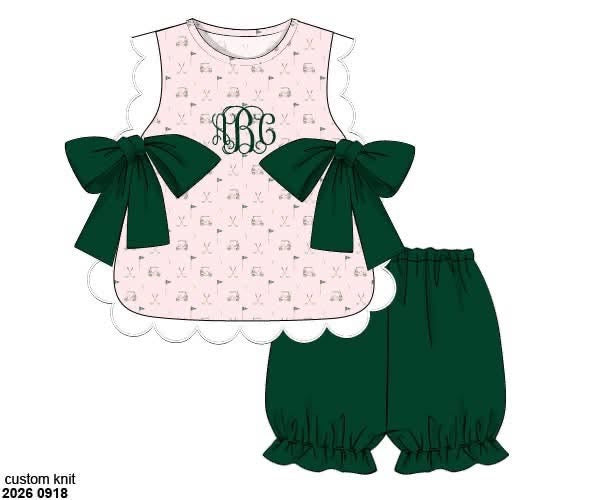 Pre Order 150: Hole in One- Girls Knit Bubble Short Set