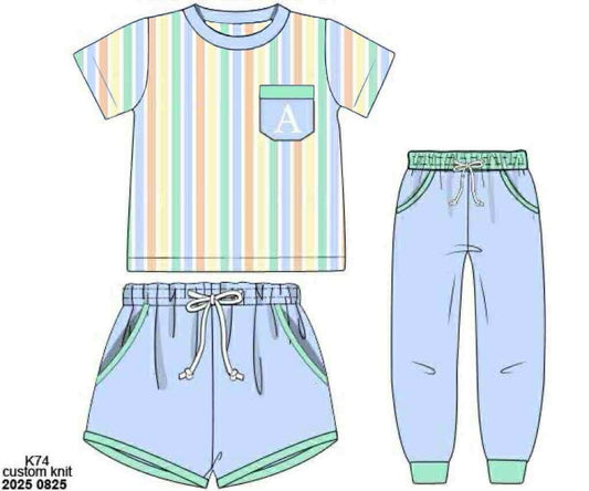 Pre Order 132: Spring Stripes- Boys 3pc Knit Set