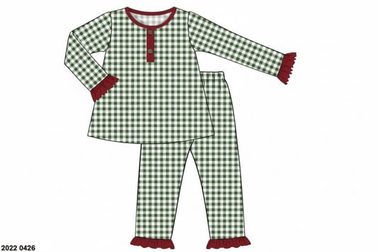 RTS: Family Lounge- Green Gingham Girls 2pc Lounge