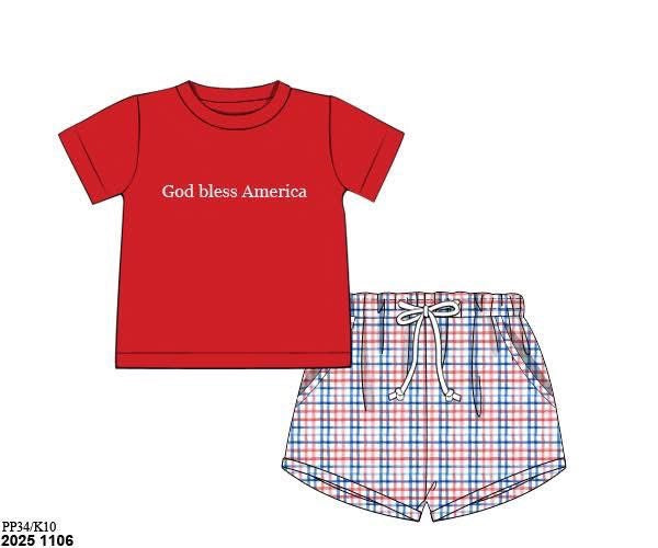 Pre Order 137: God Bless America- Boys Woven Shortie Set