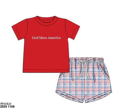 Pre Order 137: God Bless America- Boys Woven Shortie Set