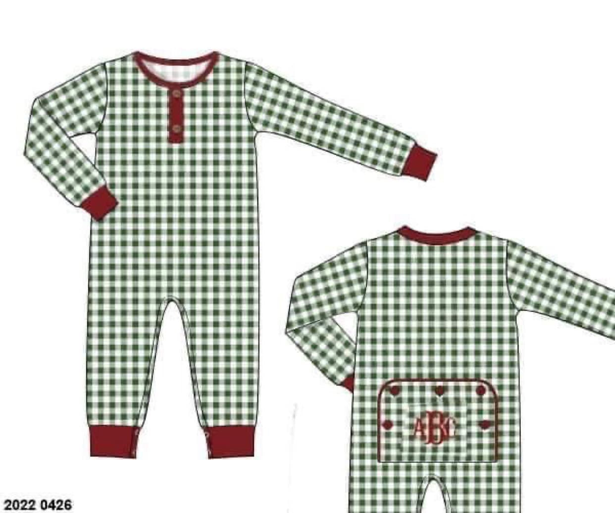 RTS: Family Lounge- Green Gingham Boys 1pc Lounge (No Monogram)