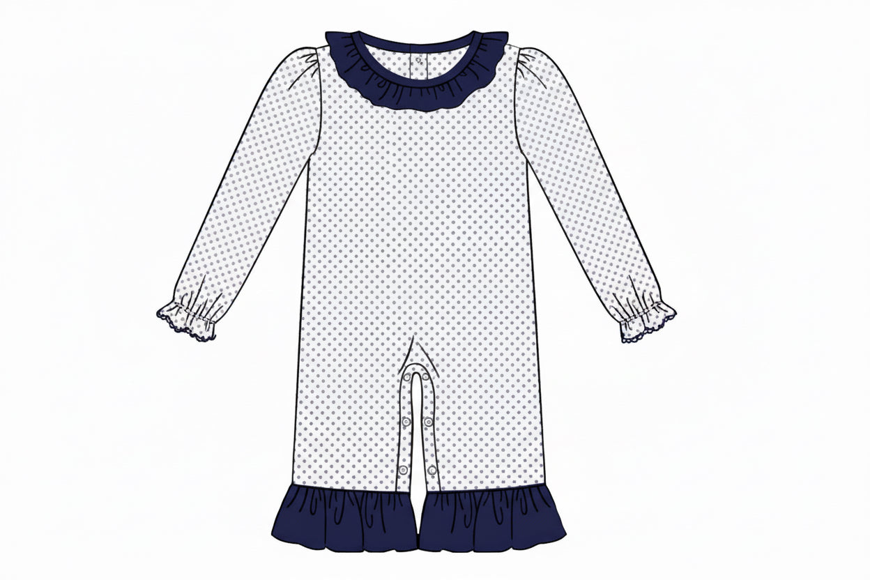 RTS: Bitty Dot Basics- Girls Navy Romper