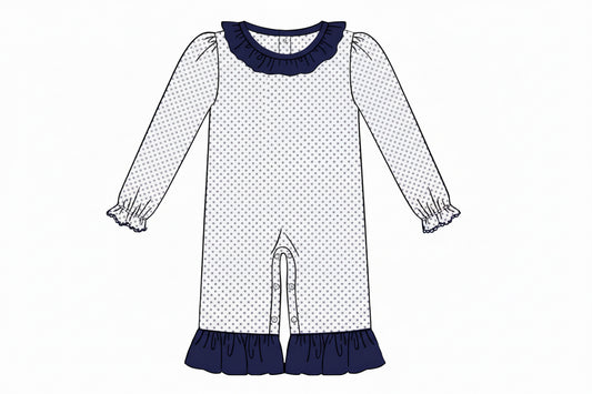 RTS: Bitty Dot Basics- Girls Navy Romper