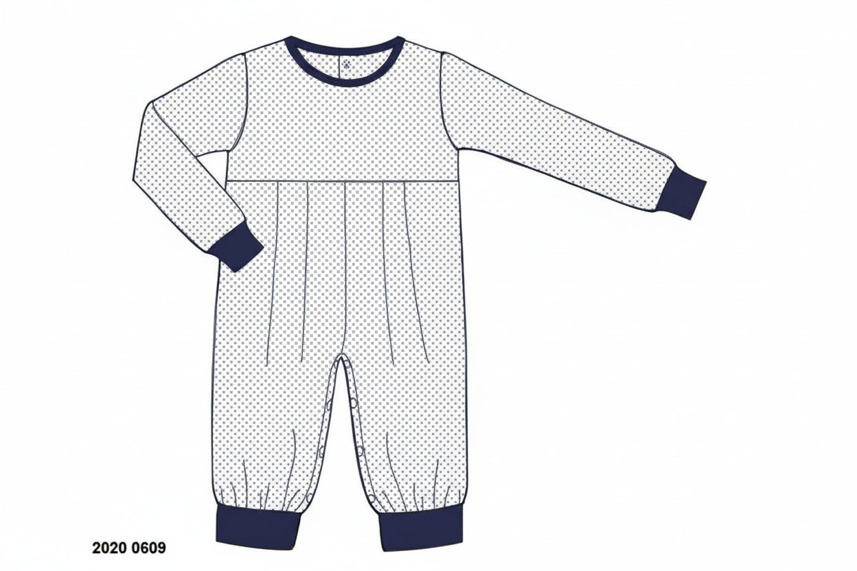 RTS: Bitty Dot Basics- Boys Navy Romper