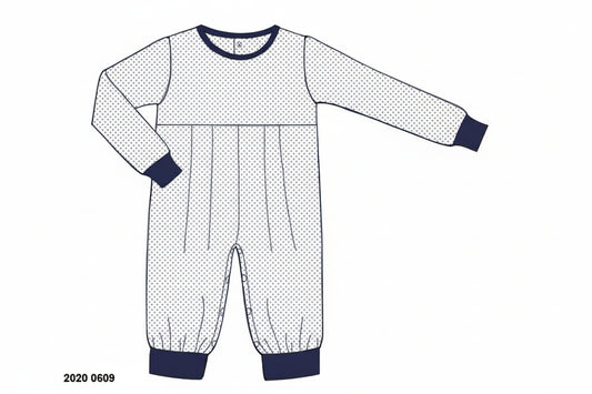 RTS: Bitty Dot Basics- Boys Navy Romper
