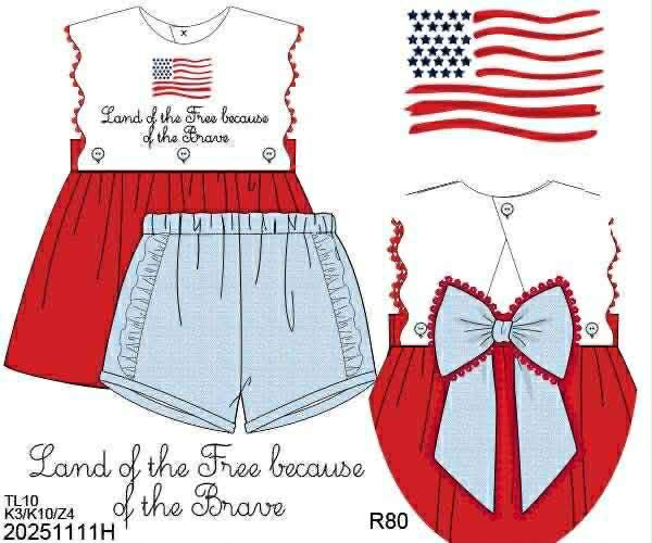 Pre Order 137: Land of the Free- Girls Woven Shortie Set