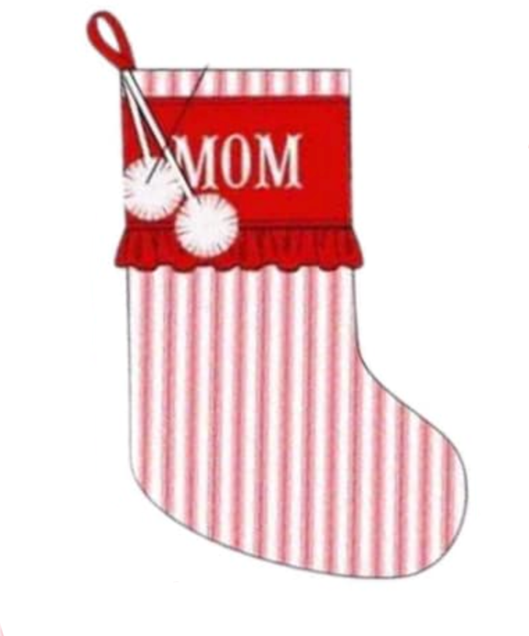 RTS: Smocked Red Stripe- Girls Stocking "Mom"