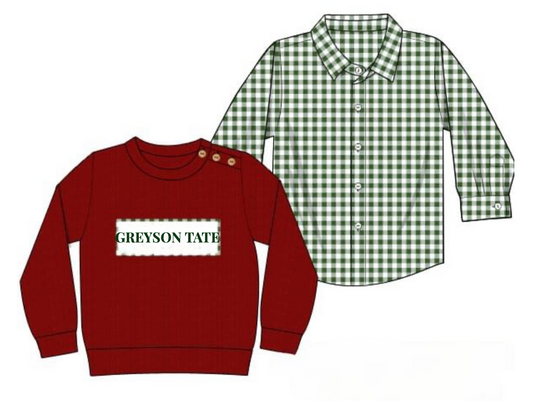 RTS: Christmas Name Smocks- 2pc Garnet Sweater "Greyson Tate"