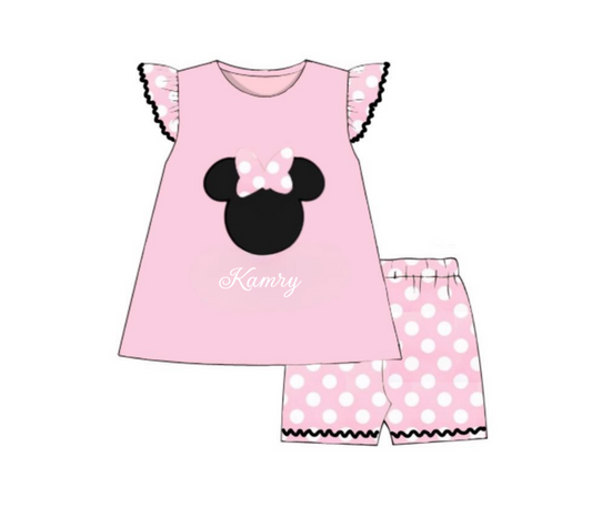 RTS: Throwback Collection-Mouse Heads- Girls Knit Short Set "Kamry"