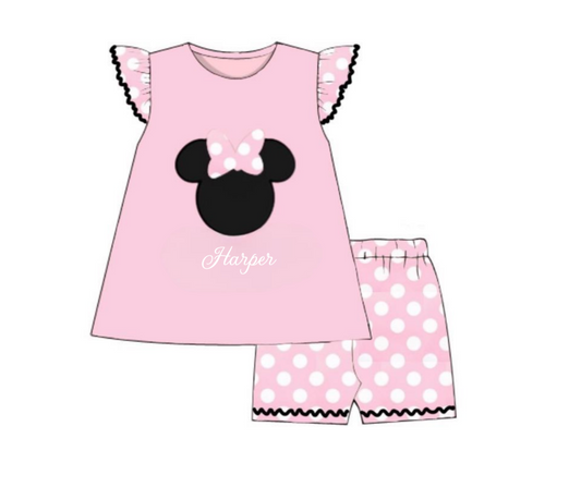 RTS: Throwback Collection-Mouse Heads- Girls Knit Short Set "Harper"