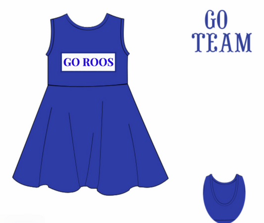 RTS: Girls Royal Blue Twirl Dress "GO ROOS"