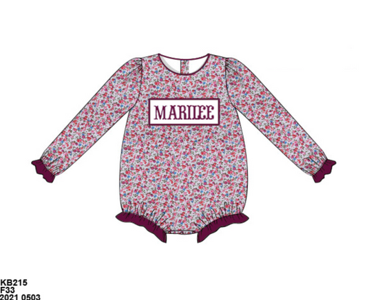 RTS: Plum Floral Collection- Name Smocks- Girls Woven Bubble "MARILEE"