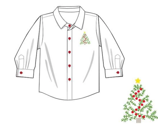 RTS: DEFECT- Embroidered Trees- Boy Woven Shirt