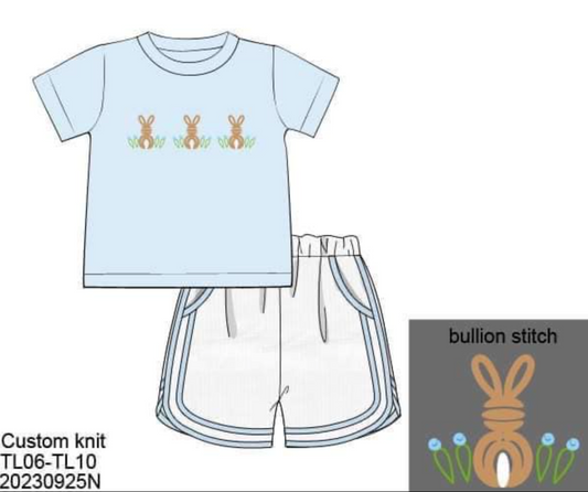 RTS: Linen Bullion Bunnies- Boys Short Set