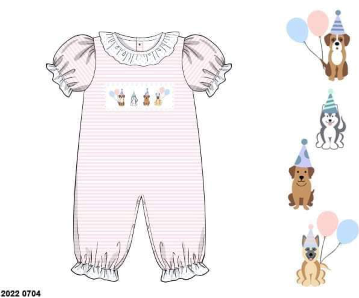 RTS: Puppy Pawty- Girls Knit Romper