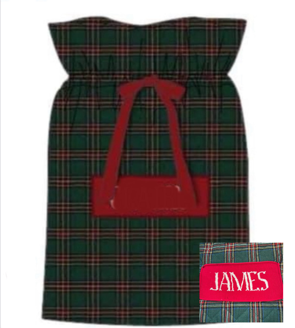 RTS: Tartan Plaid Name Smock- Santa Bag "James"