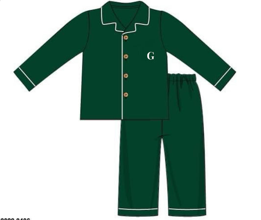 RTS: Christmas Lounge- Custom Green Knit Boys 2pc "G"