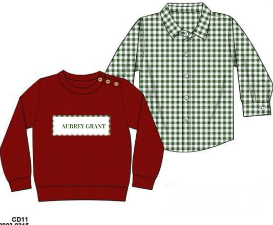 RTS: Christmas Name Smocks-2pc Garnet Sweater "Aubrey Grant"