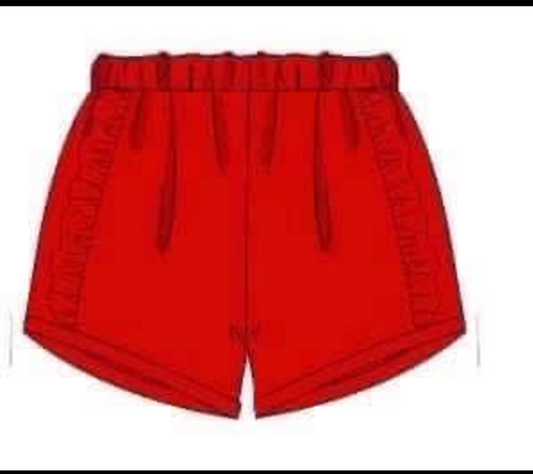 RTS: Light Blue Gingham Flags and Bows- Girls knit Red Shortie Shorts