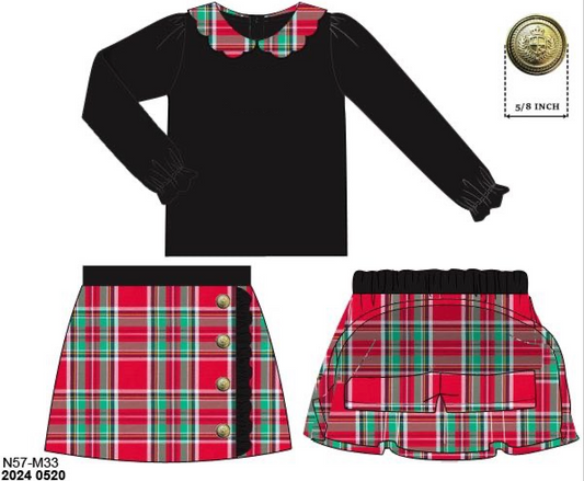 RTS: Holiday Party Plaid- Girls Woven Skort Set