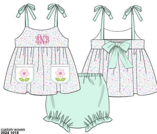 RTS: Blakely Blooms & Collin Stripes- Girls Knit Bloomer Set (Without Monogram)