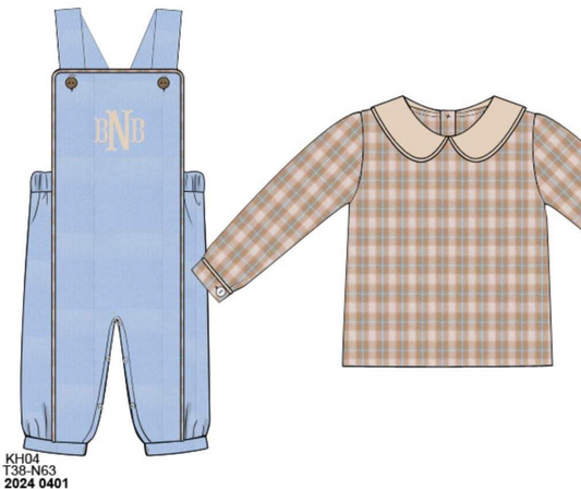 RTS: Will Anders Fall- Boys Corduroy 2pc Romper (Without Monogram)