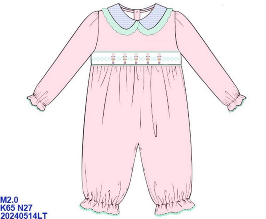 RTS: Pastel Nutcrackers- Girls Velvet Smocked Romper