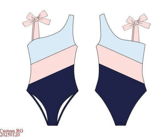 RTS: DEFECT- Navy Swim- Mom Blue 1pc Rash Guard Swim