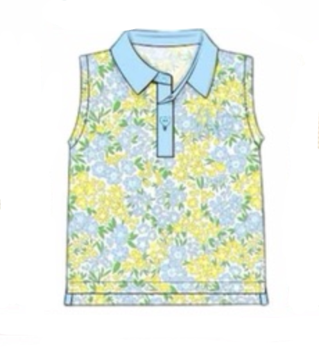 RTS: Girls Formal Mix/Match- Blue & Yellow Floral Knit Shirt