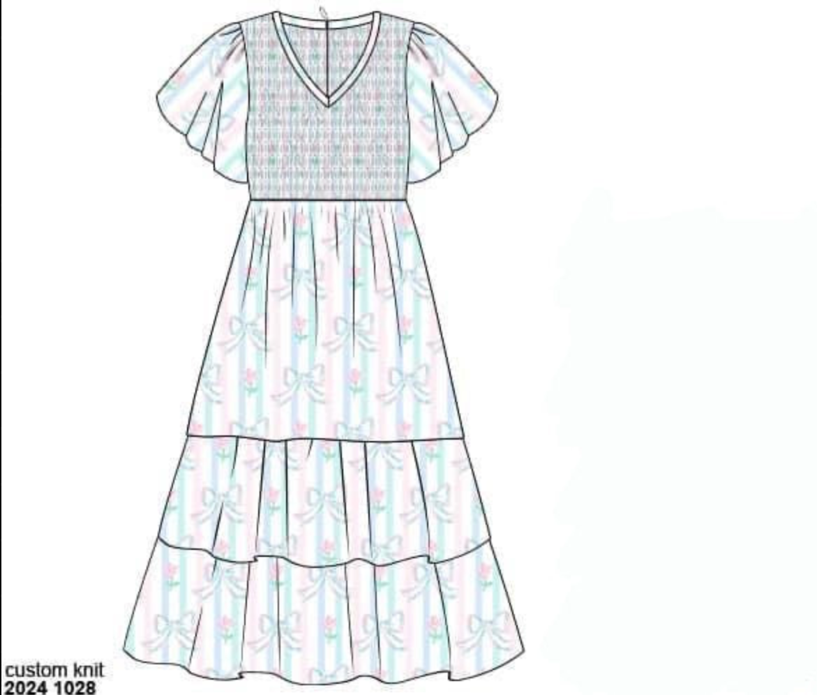 RTS: DEFECT- Prescott Plaid & Petals- Mom Bow Woven Maxi Dress