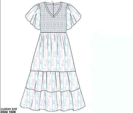 RTS: DEFECT- Prescott Plaid & Petals- Mom Bow Woven Maxi Dress
