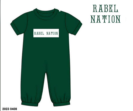 RTS: Hunter Green- Boys Knit Romper "Rabel Nation"