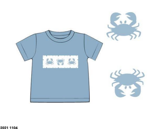 RTS: Blue Crabs & Fish- Boys Smocked Crabs Knit Shirt