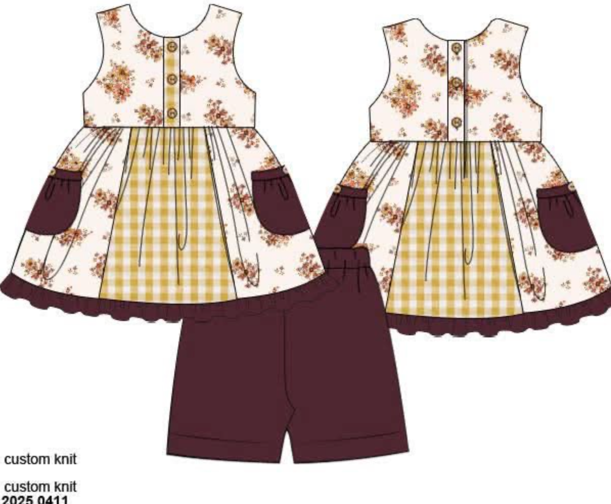 RTS: Rustic Blooms- Girls Knit Biker Short Set