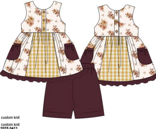 RTS: Rustic Blooms- Girls Knit Biker Short Set