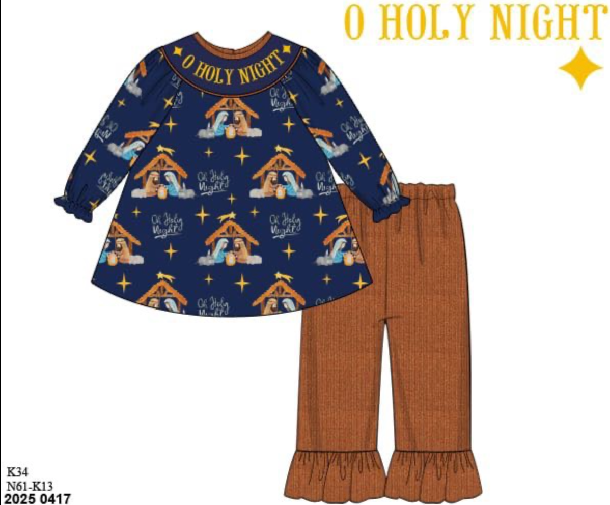 RTS: Sleigh My Name- Girls Nativity Pant Set "O Holy Night"